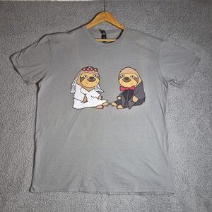 Funny Sloth Bride & Groom T-Shirt Men Size 2XL Gray Lightweight Cotton